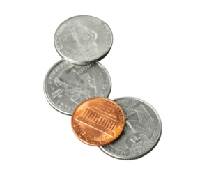 a close-up of several coins